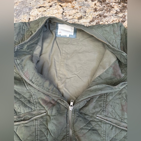 Anthropology sz LG olive utility jacket zip front pockets quilted coat sz LG - Picture 7 of 12